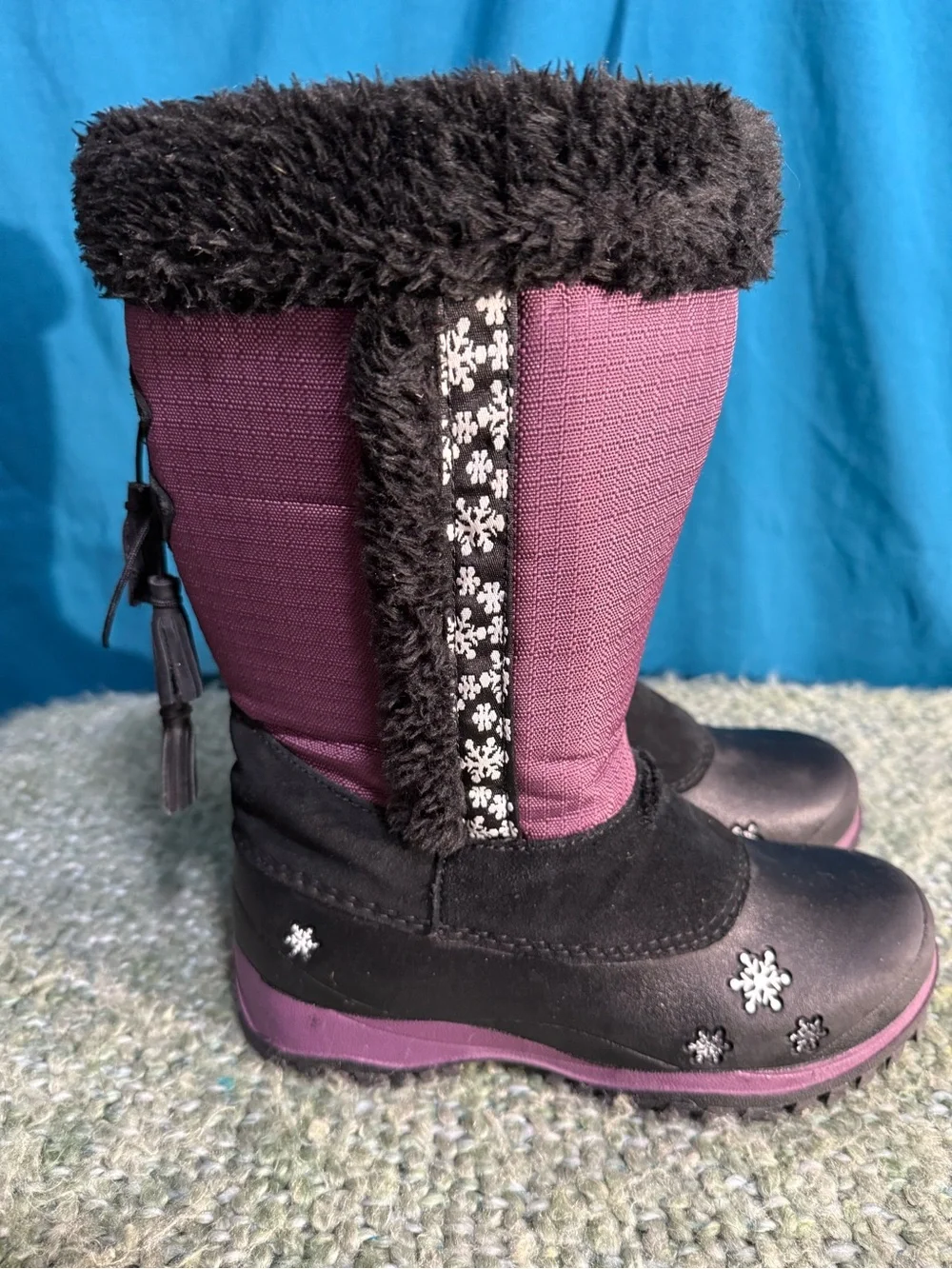 Baffin Adele Junior Kids Purple Winter Snow Boots with Faux Fur Trim